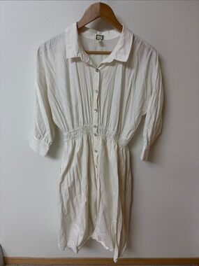 Mo:vint New York White Button-Front Midi Dress with Elastic Waist women’s size M